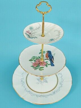 Vintage 3-Tier Cake Stand Aynsley Bavaria Mismatched Bone China